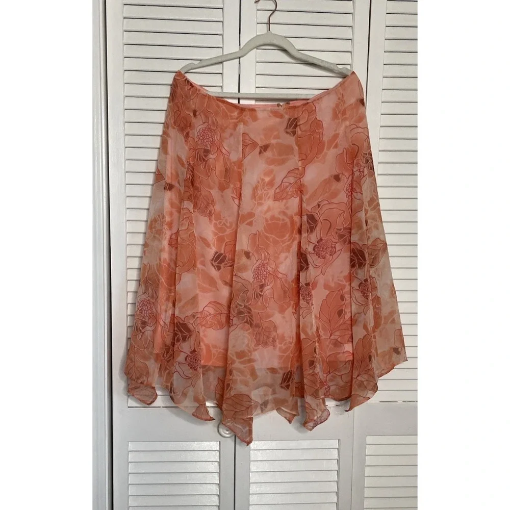 Sheri Martin Womens 18‎ Skirt Peach Handkerchief Hem Floral Elegant Lined